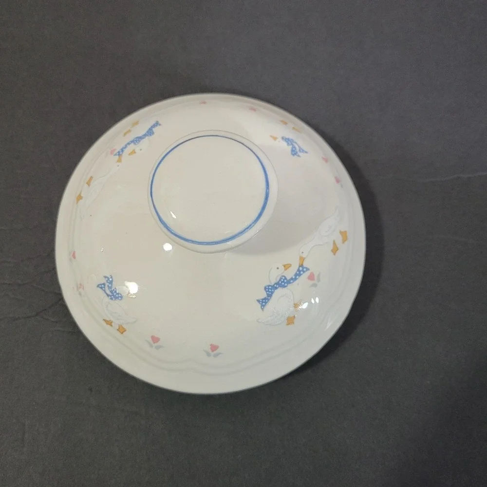 Vintage Goose Canister Lid Brickoven Stoneware Beige Blue LID ONLY 6